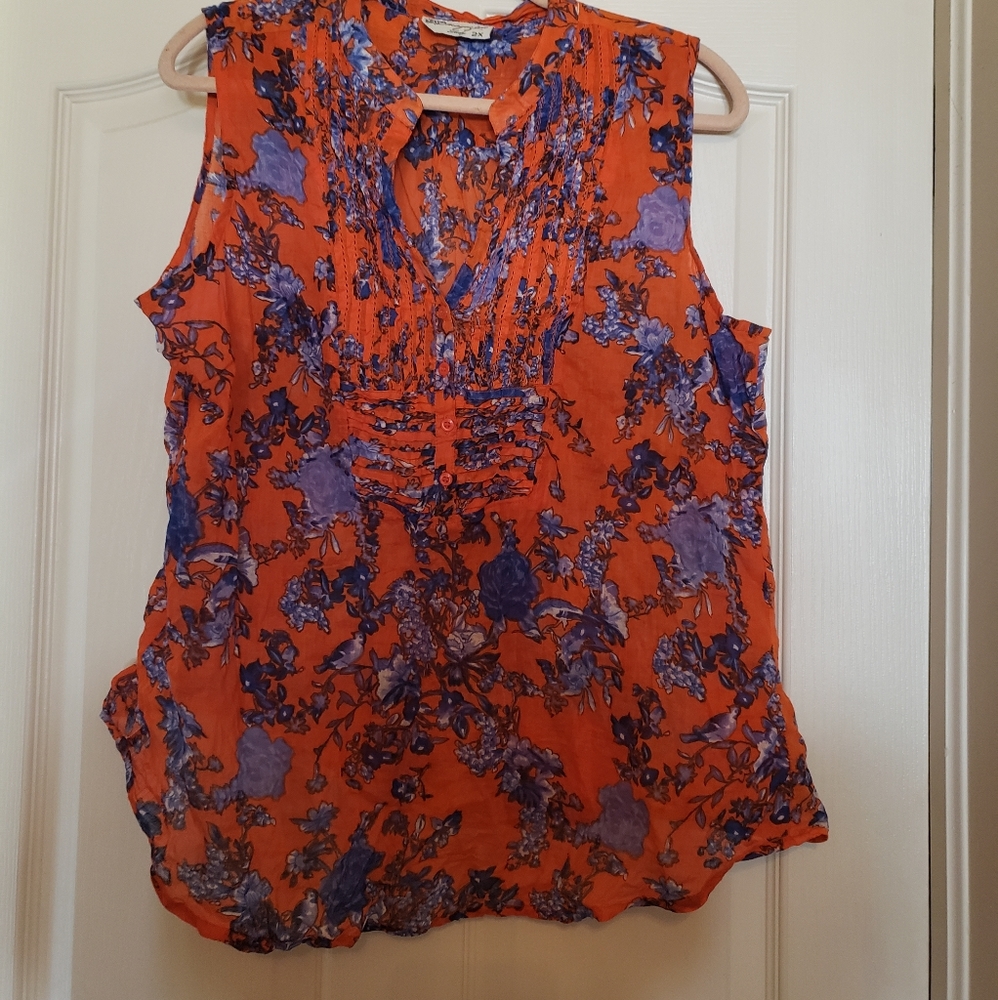 Modcloth Brand Magazine Lady 2X Floral Sleeveless Blouse